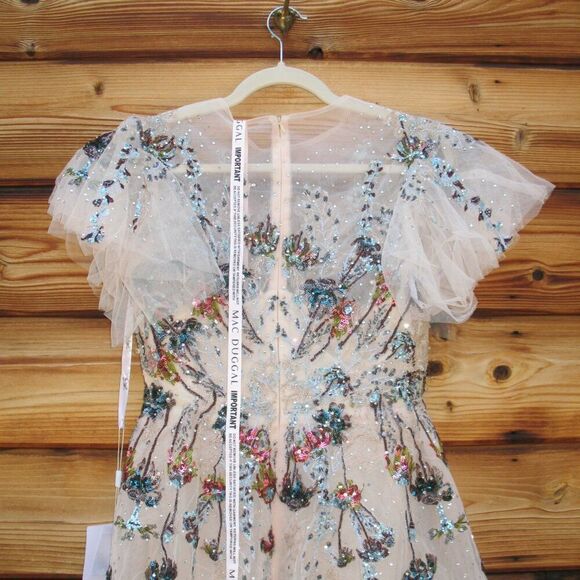 Mac Duggal 20510 Flutter Sleeve High Neck Embellished Floral Dress - Picture 11 of 13